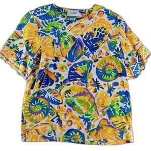 Vintage Fossil Cedars Seashell Silk Statement Print Blouse - Women's Small